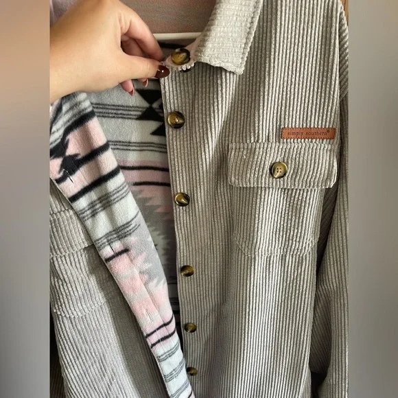 Simply Southern Striped Corduroy Jacket with Aztec Lining- Reversible! - Picture 3 of 3